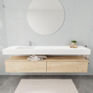 MONDIAZ ALAN 200cm - meuble bas - chêne blanchi - 2 tiroirs - lavabo suspendu - vasque à gauche - 1 trou de robinet - talc SW408533
