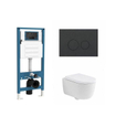 QeramiQ Dely Swirl Toiletset - inbouwreservoir Qeramiq Flush - 35mm zitting - kunststof mat antraciete bedieningsplaat - ronde knoppen - mat wit SW1578431