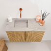 Mondiaz JOYA-DLUX 60cm toiletmeubel - kleur Oak - Wastafel FAYE positie Links Zonder kraangat kleur Glace. SW1421964
