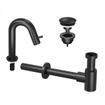 INK 4A Kit robinet lave-mains - robinet lave-mains sur pied - courbé bas - toujours ouvert - bonde et siphon design - noir mat SW692936
