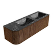 MONDIAZ KURVE-DLUX 145cm Meuble salle de bain avec module 25 G - couleur Walnut - 1 tiroir - 1 porte - vasque LEAF double / droite - sans trou de robinet - couleur Lava SW1137285