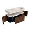 MONDIAZ THOR-DLUX 120cm meuble de salle de bains arrondi gauche + droite couleur Walnut avec 1 tiroir et 2 portes. Vasque suspendue CLOUD droite sans trou de robinet couleur Frappe. SW1463208