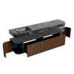 MONDIAZ THOR-DLUX 200cm meuble de salle de bains arrondi gauche + droite couleur Walnut avec 2 tiroirs et 2 portes. Vasque suspendue CLOUD Gauche 1 trou de robinet couleur Lava. SW1467007