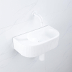 QeramiQ Fuente Ensemble de Lavabo - 40x21.5x12cm - strié - demi-rond - céramique - ensemble de robinet blanc mat - bouchon de vidange - siphon abaissé - blanc mat SW1233095