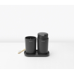 Brabantia ReNew Accessoires de salle de bains - set de 3 - Distributeur de savon - Porte-brosse à dents - Coupelle - gris foncé SW454750