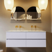MONDIAZ VICA-DLUX Ensemble meuble de salle de bains - 130cm - meuble bas cale - 4 tiroirs - lavabo encastré cloud double - sans trous de robinet - version haute 60cm - frape SW1089035