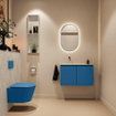 MONDIAZ TURE-DLUX Meuble toilette - 80cm - Jeans - EDEN - vasque Opalo - position gauche - sans trou de robinet SW1104357