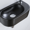 QeramiQ Fuente Ensemble de lavabo - 40x21.5x12cm - droit - lisse - demi-rond - 1 trou de robinet - céramique - robinet de lavabo chrome - bouchon de vidange - siphon abaissé - noir mat SW1232787