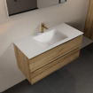 Mondiaz AIVY Ensemble de meuble - 100x45x50cm - 1 trou de robinet - 1 vasque Talc Solid surface - Centre - 2 tiroirs - avec miroir - Melamine Chai SW892202