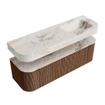 MONDIAZ THOR-DLUX 150cm badmeubel ronding links + rechts kleur Walnut met 1 lade en 2 deuren. Vrijhangende wastafel CLOUD Rechts 1 kraangat kleur Frappe. SW1464627
