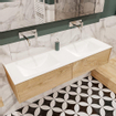 MONDIAZ LUSH Ensemble de meuble salle de bain - 150cm - 2 tiroirs - lavabo cloud - 2 lavabos - 0 trous de robinet - chêne blanchi SW409436