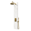 BRAUER Gold Edition panneau de douche thermostatique - 2 fonctions - calacatta gold SET 01 - douche de tête 20 cm - bras mural courbé - douchette barre - coude de raccordement mural - flexible de douche - or brossé PVD SW925648