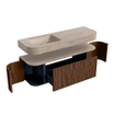 MONDIAZ THOR-DLUX 140cm meuble de salle de bains arrondi gauche + droite couleur Walnut avec 1 tiroir et 2 portes. Vasque suspendue CLOUD Gauche 1 trou de robinet couleur Saba. SW1464323