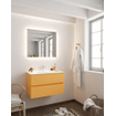 MONDIAZ VICA Ensemble de meuble salle de bain - 80cm - 2 tiroirs - lavabo Cloud central - 1 trou de robinet - solid surface ocre SW411088