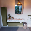 Mondiaz ALAN-DLUX Ensemble de meuble - 130cm - meuble Army mat - 1 tiroir - Lavabo Cloud Glace suspendu - vasque Droite - 0 trous de robinet SW805987