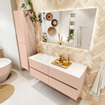 MONDIAZ VICA Ensemble meuble de salle de bains - 130cm - meuble bas rosee - 4 tiroirs - lavabo cloud à gauche - sans trous de robinet - version hauteur 60cm - talc SW1083334