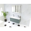 HR Matrix ensemble meuble de salle de bain 3d 100cm 1 tiroir sans poignée avec bandeau de poignée couleur pétrole mat avec lavabo fin 2 trous de robinetterie blanc SW857066