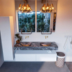 Mondiaz ALAN-DLUX Ensemble de meuble - 150cm - meuble Talc mat - 2 tiroirs - Lavabo Cloud Lava suspendu - vasque gauche et droite - 0 trous de robinet SW807974