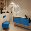 MONDIAZ TURE-DLUX Meuble WC 120cm Jeans. Lavabo EDEN Ostra position gauche. Sans trou de robinet. SW1104925