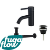 FugaFlow Eccelente Sobrado Badkamer Wastafelkraanset - lage wastafelkraan - klikwaste plug - design sifon - Mat zwart SW1124166