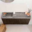 Mondiaz JOYA-DLUX 90cm toiletmeubel - kleur Walnut - Wastafel FAYE positie Links 1 kraangat kleur Sombra. SW1426249