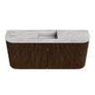 Mondiaz JOYA-DLUX 93.2cm meuble de salle de bains - arrondi gauche et droite couleur Walnut - Vasque FAYE position Milieu Sans trou de robinet couleur Glace. SW1422452