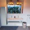 Mondiaz ALAN-DLUX Ensemble de meuble - 120cm - meuble Clay mat - 2 tiroirs - Lavabo Cloud Frappe suspendu - vasque Gauche et droite - 2 trous de robinet SW805634
