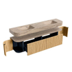 MONDIAZ THOR-DLUX 190cm meuble de salle de bains arrondi gauche + droite couleur Oak avec 2 tiroirs et 2 portes. Vasque suspendue CLOUD Double sans trou de robinet couleur Arena. SW1467705