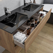 Adema Chaci Ensemble de meuble - 120x46x57cm - 2 vasques en céramique noire - 2 trous de robinet - 2 tiroirs - armoire de toilette - cannelle SW856569