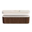 MONDIAZ THOR-DLUX 160cm badmeubel ronding links + rechts kleur Walnut met 1 lade en 2 deuren. Vrijhangende wastafel CLOUD Midden 1 kraangat kleur Meli. SW1465159
