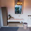Mondiaz ALAN-DLUX Ensemble de meuble - 120cm - meuble Smoke mat - 2 tiroirs - Lavabo Cloud Frappe suspendu - vasque Droite - 0 trous de robinet SW804816