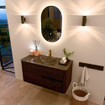 Mondiaz CIRO-DLUX Ensemble de meubles de salle de bains - 100x45x50cm - lavabo en solid surface Lava - 1 vasque au milieu - 1 trou de robinet - 2 tiroirs - Noyer SW1530143