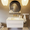 MONDIAZ VICA-DLUX Ensemble meuble de salle de bains - 100cm - sous-meuble talc - 2 tiroirs - lavabo encastré cloud centré - sans trous de robinet - version haute 60cm - frape SW1088817