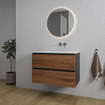 Adema Industrial 2.0 Ensemble de meuble 100x45x55cm vasque en céramique blanc sans trou de robinet avec trop-plein bois/noir SW809484