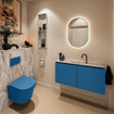 MONDIAZ TURE-DLUX Meuble toilette - 100cm - Jeans - EDEN - vasque Glace - position centrale - 1 trou de robinet SW1103314