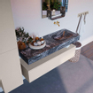 Mondiaz ALAN-DLUX Ensemble de meuble - 130cm - meuble Linen mat - 1 tiroir - Lavabo Cloud Lava suspendu - vasque Droite - 0 trous de robinet SW808230