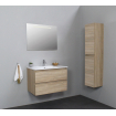 Basic Bella Meuble salle de bains avec lavabo céramique Blanc 80x55x46cm 1 trou de robinet avec miroir et éclairage Chêne SW491804