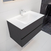 ENSEMBLE DE MEUBLE MONDIAZ VICA - 80cm - 2 tiroirs - lavabo Cloud central - 1 trou de robinet - solid surface gris foncé SW409759