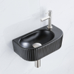 QeramiQ Fuente Ensemble de Lavabo - 40x21.5x12cm - droit - strié - demi-rond - 1 trou de robinet - céramique - ensemble de robinet en acier inoxydable brossé - bouchon de vidange - siphon réduit - noir mat SW1233019