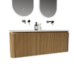 Royal Plaza Terra Edge Badkamermeubelset - 120x44.7x46cm - solid surface wastafel wit mat - 2 wasbakken - zonder kraangaten - 2 lades - sandwood (licht eiken) SW1471918