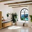 MONDIAZ THOR-DLUX 170cm badmeubel ronding links + rechts kleur Oak met 1 lade en 2 deuren. Vrijhangende wastafel CLOUD Rechts zonder kraangat kleur Oza. SW1465686