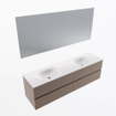 Mondiaz Vica ensemble de meuble de salle de bain - 170cm - meuble sous-vasque fumée - 4 tiroirs - lavabo lune double - sans trous de robinet - couleur talc - miroir LED - version XL 60cm de haut SW1091599