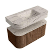 MONDIAZ THOR-DLUX 100cm badmeubel ronding links + rechts kleur Walnut met 1 lade en 2 deuren. Vrijhangende wastafel CLOUD Midden 1 kraangat kleur Nata. SW1467503