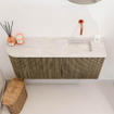 Mondiaz JOYA-DLUX Meuble de toilette 91,6cm - arrondi gauche couleur Dusk - Lavabo FAYE position Droite Sans trou de robinet couleur Ostra SW1423421