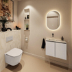 MONDIAZ TURE-DLUX Meuble toilette - 60cm - Linen - EDEN - vasque Ostra - position gauche - sans trou de robinet SW1104920