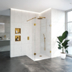 BRAUER Créer Douche à l'italienne - 100x200cm - 2 pièces - paroi latérale 30cm - sans profilé - anti-calcaire - verre de sécurité 8mm - Or brossé SW638670