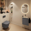 MONDIAZ TURE-DLUX meuble de toilettes 40cm Dark Grey. EDEN lavabo Ostra position droite. Sans trou de robinet. SW1104798