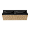 MONDIAZ KURVE 140cm Meuble salle de bain - couleur Oak - 2 tiroirs - vasque BIG SMALL double - sans trous de robinet - Urban SW1138484