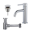 Fortifura Calvi Slim Kit mitigeur lavabo - robinet bas - bonde clic clac - siphon design bas - Chrome brillant SW891956