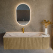 MONDIAZ KURVE-DLUX Meuble de salle de bains 145cm arrondi Droite couleur Dusk avec 1 tiroir et 1 porte. Lavabo BIG LARGE Gauche 1 trou de robinet Nata. SW1432396